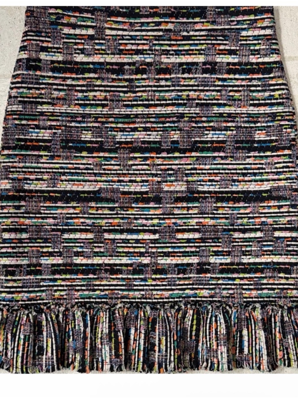 Gorgeous Fringed Multicolor Tweed Pencil Skirt with Ruffle hem Ann Taylor